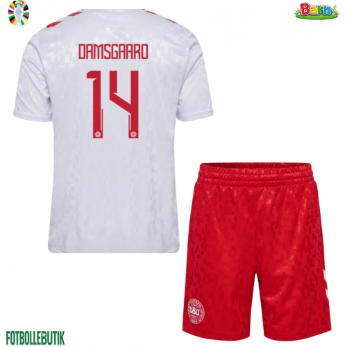 Danmark Mikkel Damsgaard #14 Bortaställ Barn EM 2024 Kortärmad (+ Korta byxor)